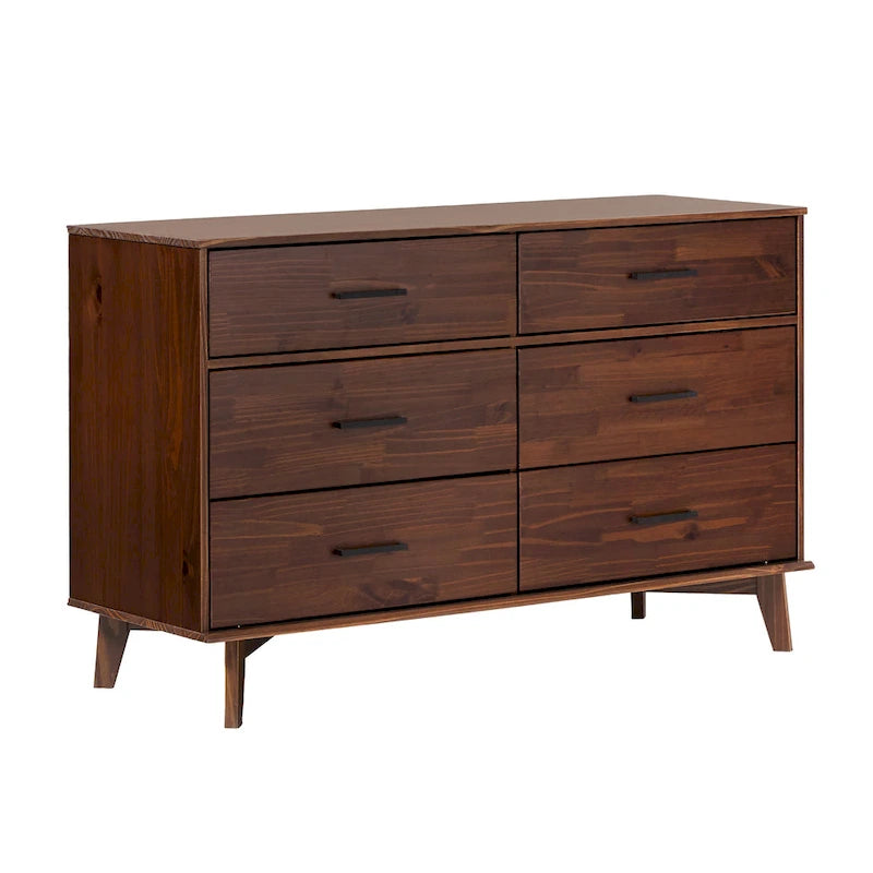 Commode à 6 tiroirs en bois massif Middlebrook Modern avec poignées en métal