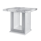 Table d'appoint sur pied 24" en faux marbre blanc et argenté et bois - 26' X '24.4' X '26