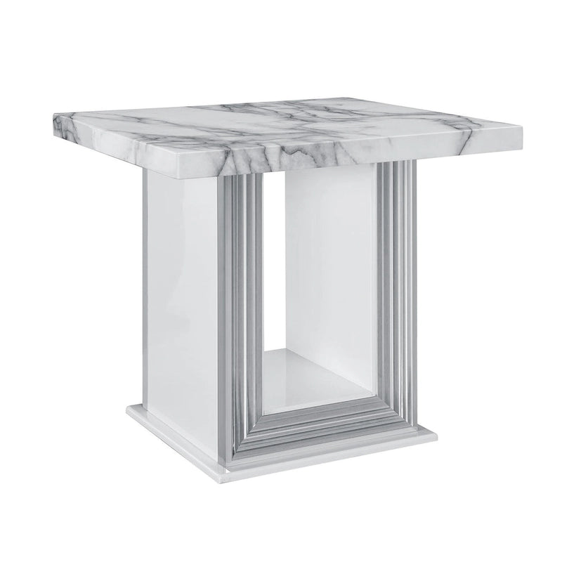 Table d'appoint sur pied 24" en faux marbre blanc et argenté et bois - 26' X '24.4' X '26