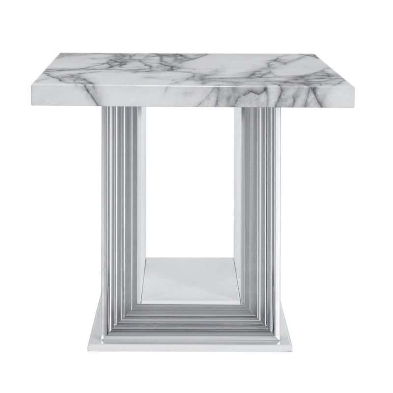 Table d'appoint sur pied 24" en faux marbre blanc et argenté et bois - 26' X '24.4' X '26
