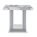 Table d'appoint sur pied 24" en faux marbre blanc et argenté et bois - 26' X '24.4' X '26