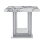 Table d'appoint sur pied 24" en faux marbre blanc et argenté et bois - 26' X '24.4' X '26