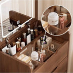 (48cm) Coiffeuse 3-en-1 avec miroir basculant, petite coiffeuse avec plateau en verre, coiffeuse compacte avec 3 tiroirs