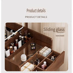 (48cm) Coiffeuse 3-en-1 avec miroir basculant, petite coiffeuse avec plateau en verre, coiffeuse compacte avec 3 tiroirs