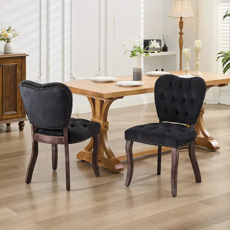 Lot de 2 chaises de salle à manger, chaises d'appoint capitonnées douces avec pieds en bois, chaise de salle à manger recouverte de velours