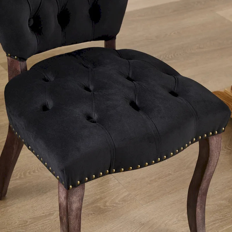 Lot de 2 chaises de salle à manger, chaises d'appoint capitonnées douces avec pieds en bois, chaise de salle à manger recouverte de velours