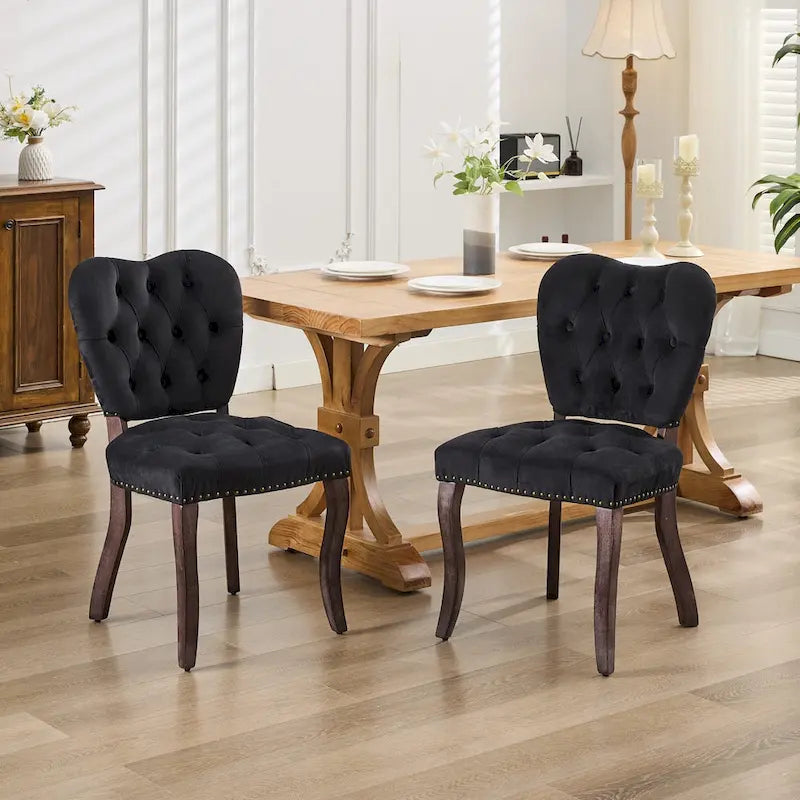 Lot de 2 chaises de salle à manger, chaises d'appoint capitonnées douces avec pieds en bois, chaise de salle à manger recouverte de velours