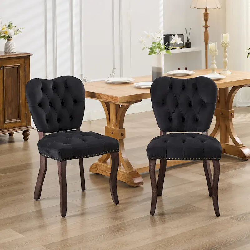 Lot de 2 chaises de salle à manger, chaises d'appoint capitonnées douces avec pieds en bois, chaise de salle à manger recouverte de velours