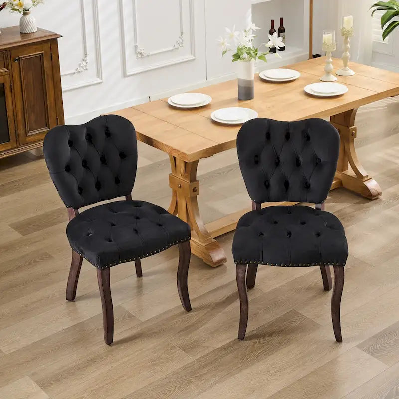 Lot de 2 chaises de salle à manger, chaises d'appoint capitonnées douces avec pieds en bois, chaise de salle à manger recouverte de velours