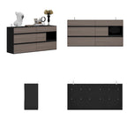 Commode Bahut avec tiroirs effet bois et meuble de rangement noir, organisateur large pour couloir, bureau ou placard