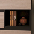Commode Bahut avec tiroirs effet bois et meuble de rangement noir, organisateur large pour couloir, bureau ou placard