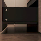 Commode Bahut avec tiroirs effet bois et meuble de rangement noir, organisateur large pour couloir, bureau ou placard