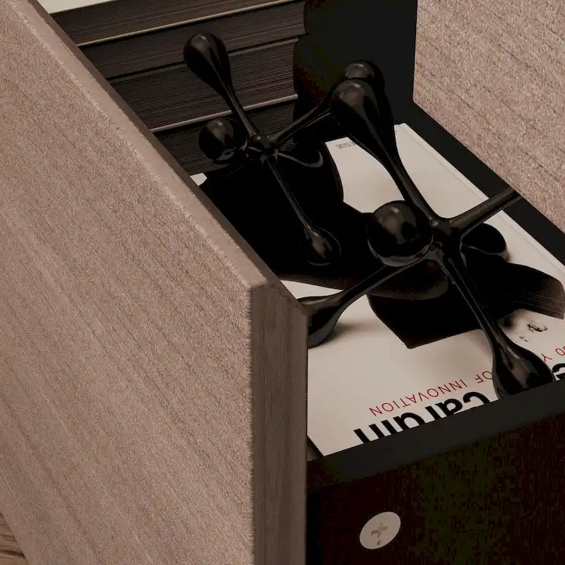 Commode Bahut avec tiroirs effet bois et meuble de rangement noir, organisateur large pour couloir, bureau ou placard