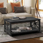 47 Table Basse de Ferme Moderne avec Étagère de Rangement
