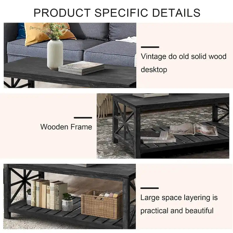 47 Table Basse de Ferme Moderne avec Étagère de Rangement