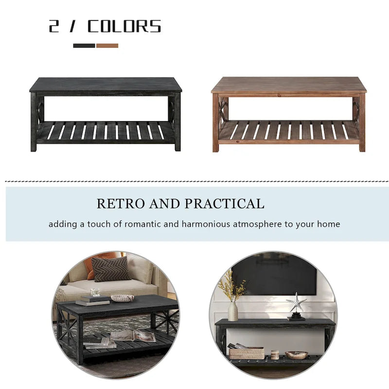 47 Table Basse de Ferme Moderne avec Étagère de Rangement