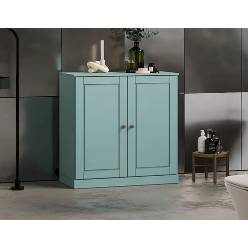 Meuble de salle de bain 32 po en bois massif avec portes pleines, 2 tiroirs et étagères réglables
