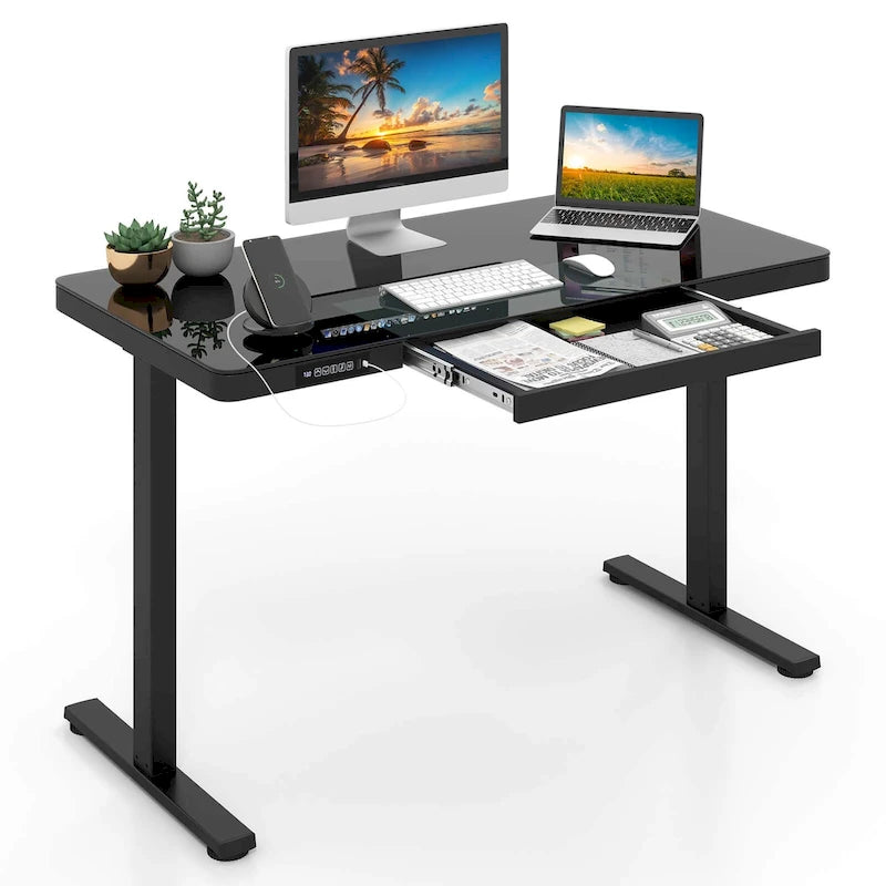 Bureau debout en verre monobloc 48 x 24 avec tiroirs inscriptibles