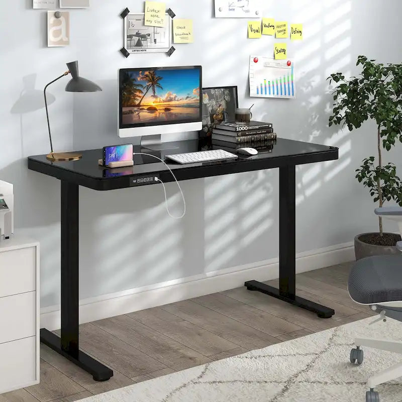 Bureau debout en verre monobloc 48 x 24 avec tiroirs inscriptibles