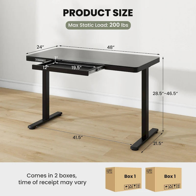 Bureau debout en verre monobloc 48 x 24 avec tiroirs inscriptibles