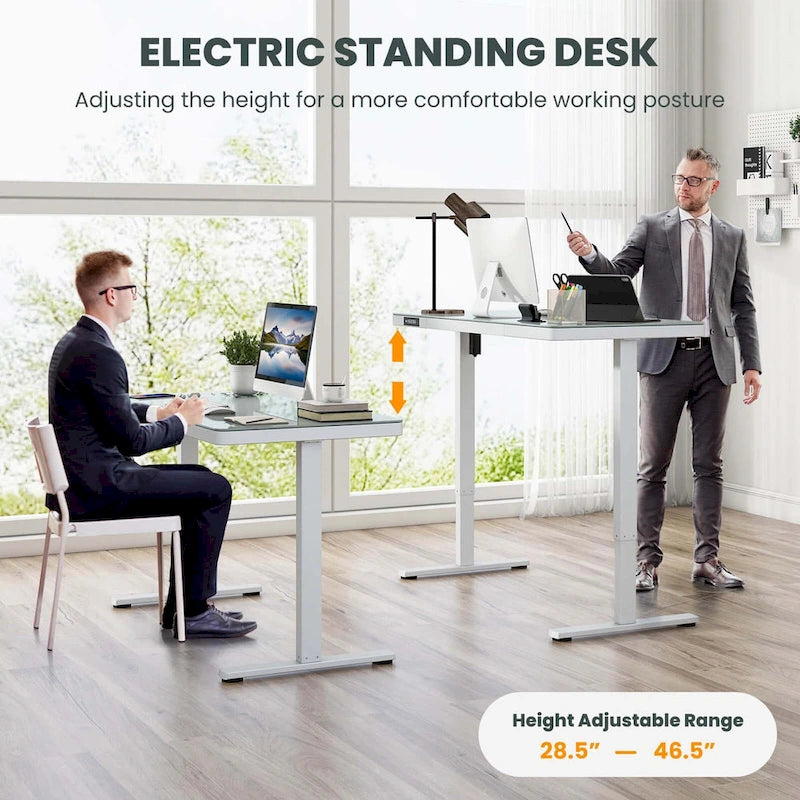 Bureau debout en verre monobloc 48 x 24 avec tiroirs inscriptibles