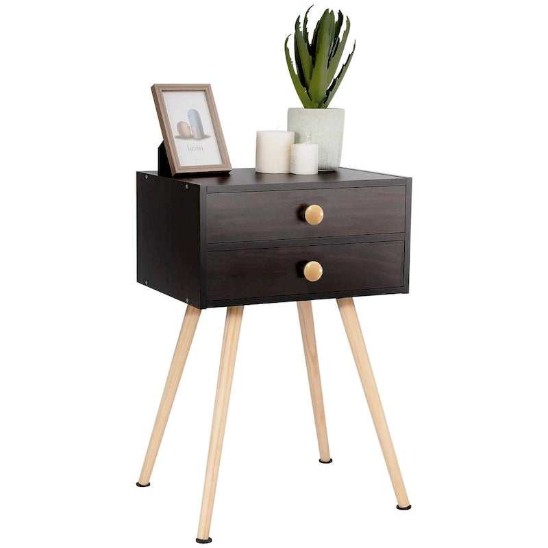 Table de chevet/d'appoint de canapé/bout de canapé de style Mid-century moderne avec 2 tiroirs