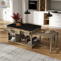 Ilot de cuisine extensible rétro en bois avec prises de courant intégrées et tiroirs