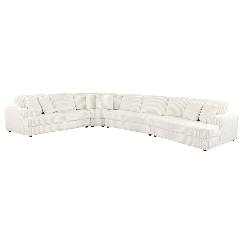 Canapé sectionnel modulaire Sono 4 pièces, 6 coussins décoratifs, blanc ivoire cannelé