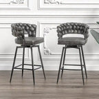 Lot de 2 tabourets de bar hauteur comptoir, tabourets de bar pivotants avec dossier tressé, chaises d'îlot de cuisine avec repose-pieds et cadre en métal