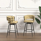 Lot de 2 tabourets de bar hauteur comptoir, tabourets de bar pivotants avec dossier tressé, chaises d'îlot de cuisine avec repose-pieds et cadre en métal