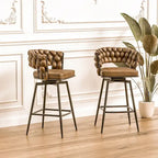 Lot de 2 tabourets de bar hauteur comptoir, tabourets de bar pivotants avec dossier tressé, chaises d'îlot de cuisine avec repose-pieds et cadre en métal