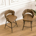 Lot de 2 tabourets de bar hauteur comptoir, tabourets de bar pivotants avec dossier tressé, chaises d'îlot de cuisine avec repose-pieds et cadre en métal