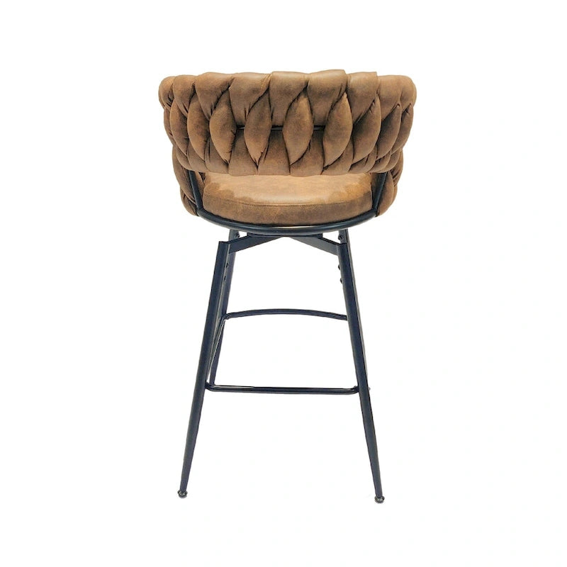 Lot de 2 tabourets de bar hauteur comptoir, tabourets de bar pivotants avec dossier tressé, chaises d'îlot de cuisine avec repose-pieds et cadre en métal