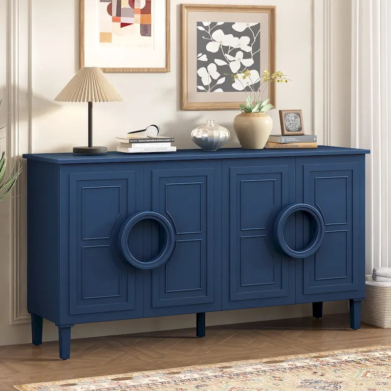 Buffet avec poignées rondes, meuble de rangement en bois avec étagère réglable, console avec 4 portes