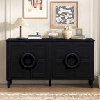 Buffet avec poignées rondes, meuble de rangement en bois avec étagère réglable, console avec 4 portes