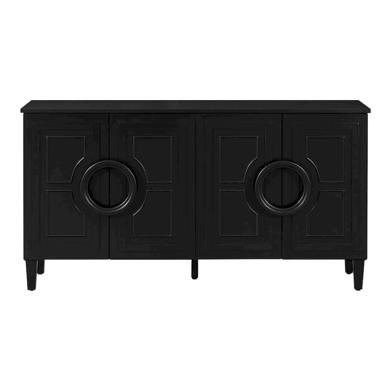 Buffet avec poignées rondes, meuble de rangement en bois avec étagère réglable, console avec 4 portes