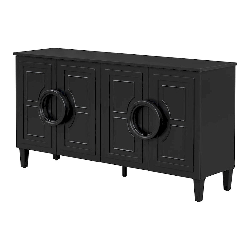 Buffet avec poignées rondes, meuble de rangement en bois avec étagère réglable, console avec 4 portes