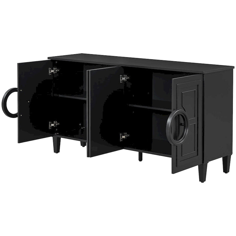 Buffet avec poignées rondes, meuble de rangement en bois avec étagère réglable, console avec 4 portes