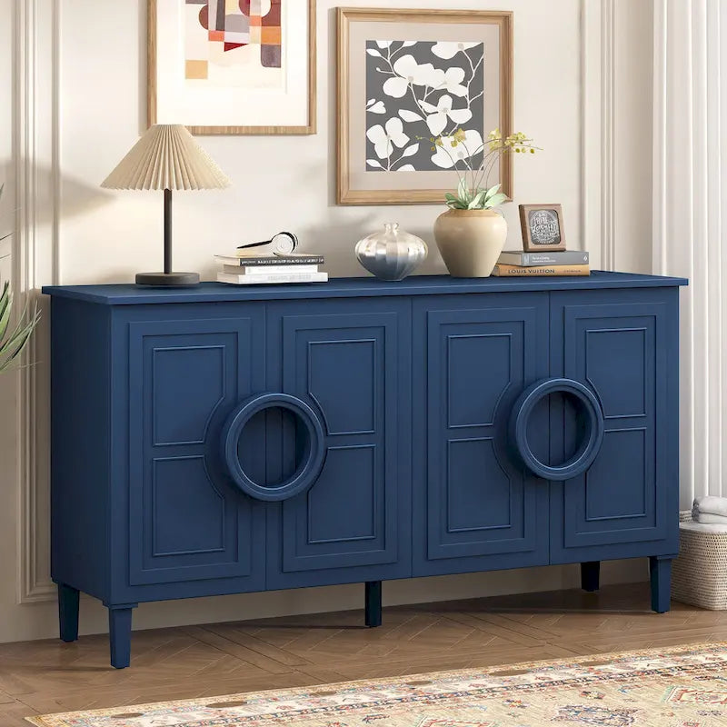 Buffet avec poignées rondes, meuble de rangement en bois avec étagère réglable, console avec 4 portes