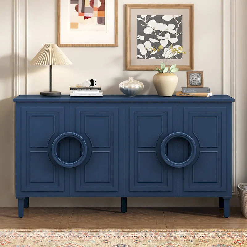 Buffet avec poignées rondes, meuble de rangement en bois avec étagère réglable, console avec 4 portes