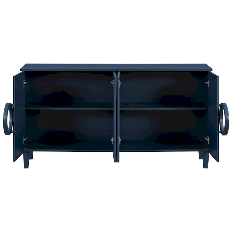 Buffet avec poignées rondes, meuble de rangement en bois avec étagère réglable, console avec 4 portes