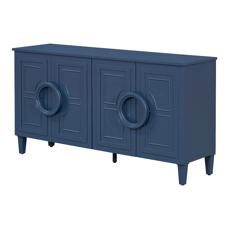 Buffet avec poignées rondes, meuble de rangement en bois avec étagère réglable, console avec 4 portes