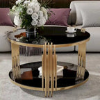 Table basse moderne Black Mirror avec finition dorée et étagère inférieure