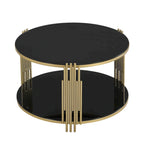 Table basse moderne Black Mirror avec finition dorée et étagère inférieure