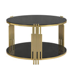Table basse moderne Black Mirror avec finition dorée et étagère inférieure