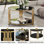 Table basse moderne Black Mirror avec finition dorée et étagère inférieure