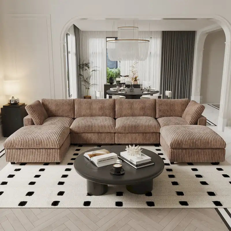 Canapé sectionnel modulaire en U 6 places, grand canapé moelleux et confortable avec plusieurs coussins