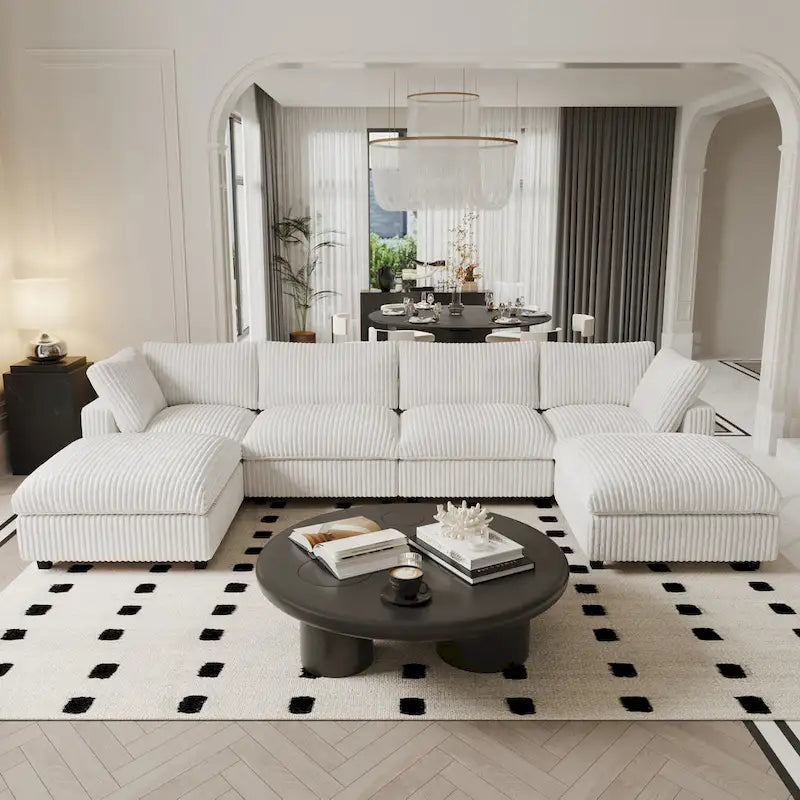 Canapé sectionnel modulaire en U 6 places, grand canapé moelleux et confortable avec plusieurs coussins