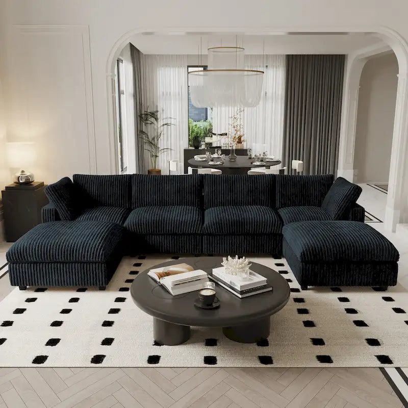 Canapé sectionnel modulaire en U 6 places, grand canapé moelleux et confortable avec plusieurs coussins