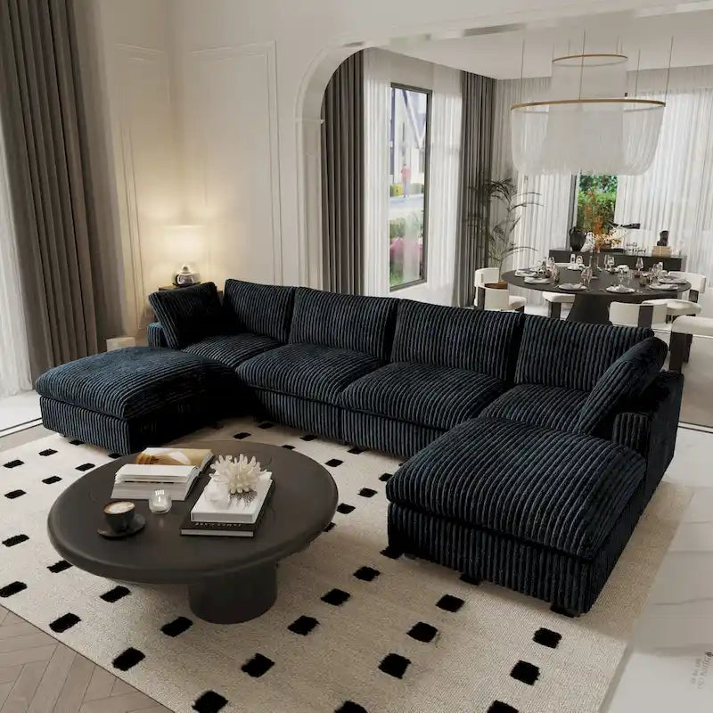 Canapé sectionnel modulaire en U 6 places, grand canapé moelleux et confortable avec plusieurs coussins